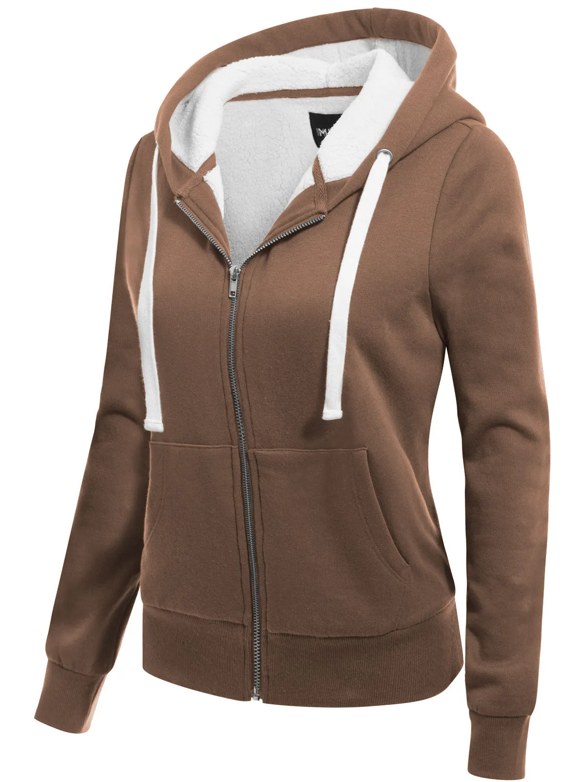 Sherpa Lining Long Sleeve Full Zip Up Cozy Hoodie Jacket Top