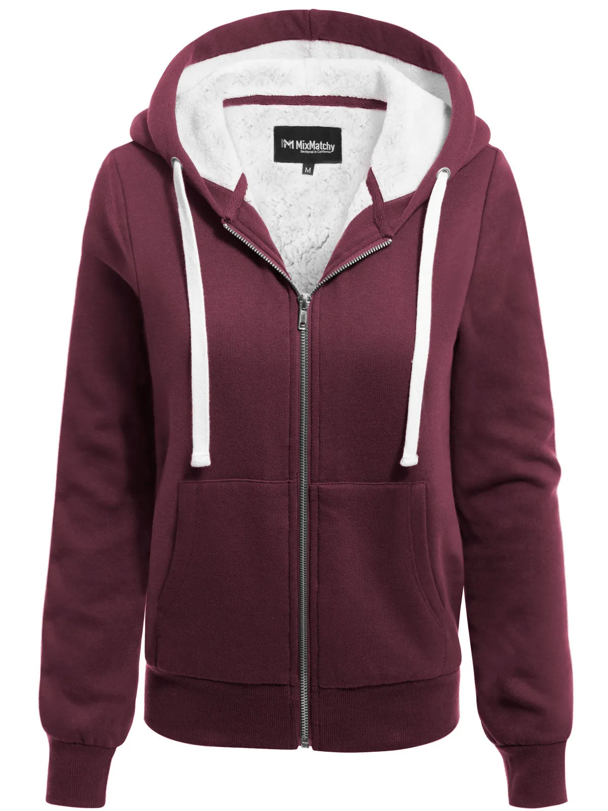Sherpa Lining Long Sleeve Full Zip Up Cozy Hoodie Jacket Top