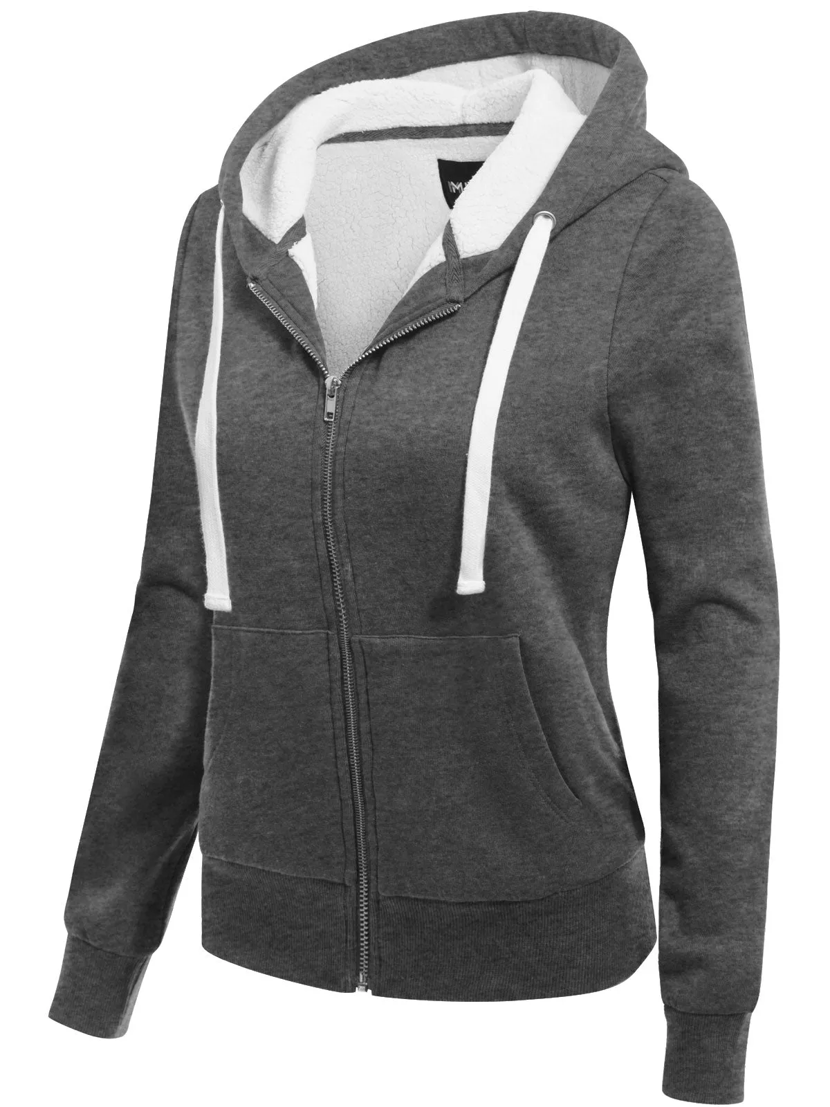 Sherpa Lining Long Sleeve Full Zip Up Cozy Hoodie Jacket Top