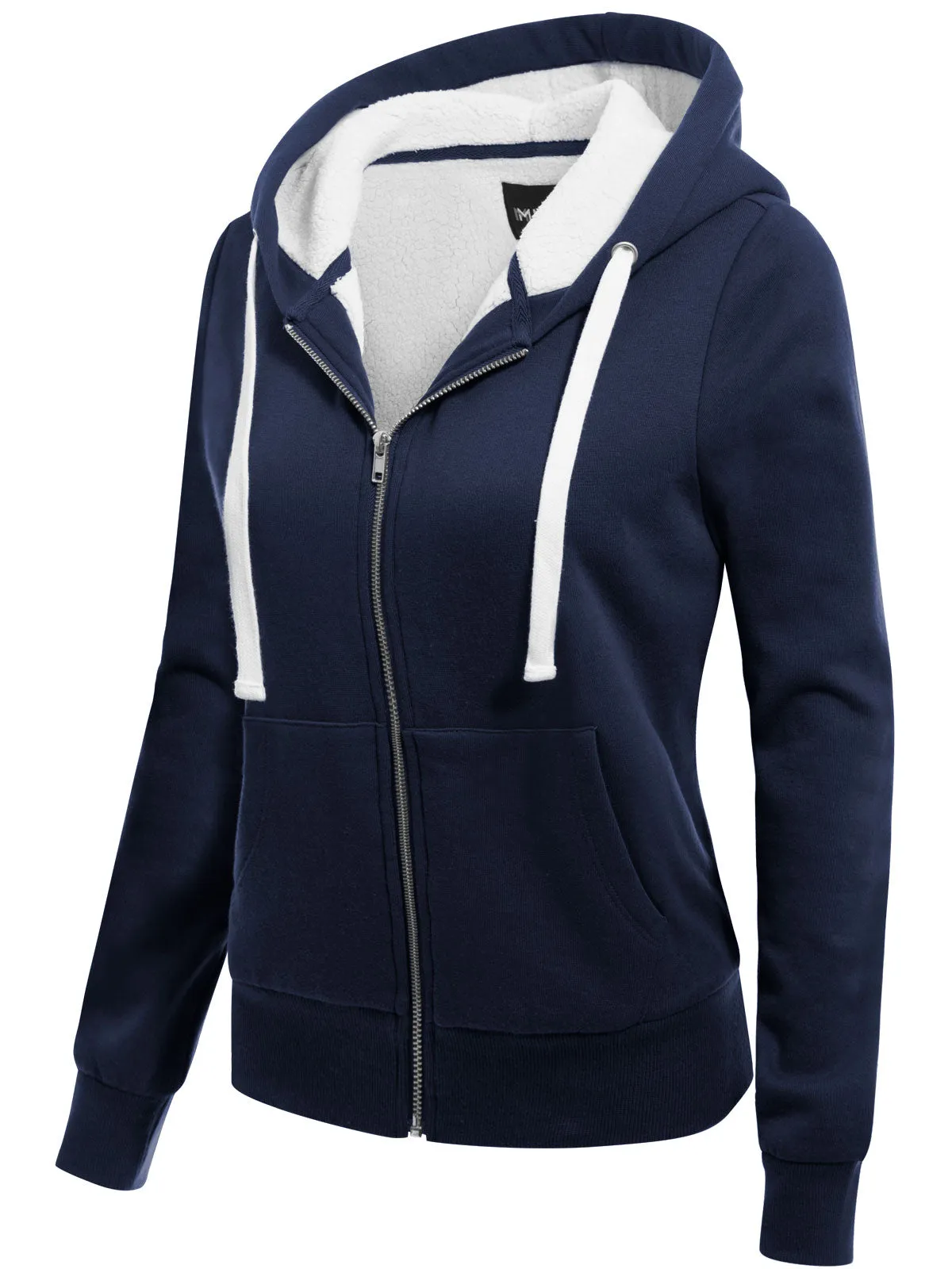 Sherpa Lining Long Sleeve Full Zip Up Cozy Hoodie Jacket Top