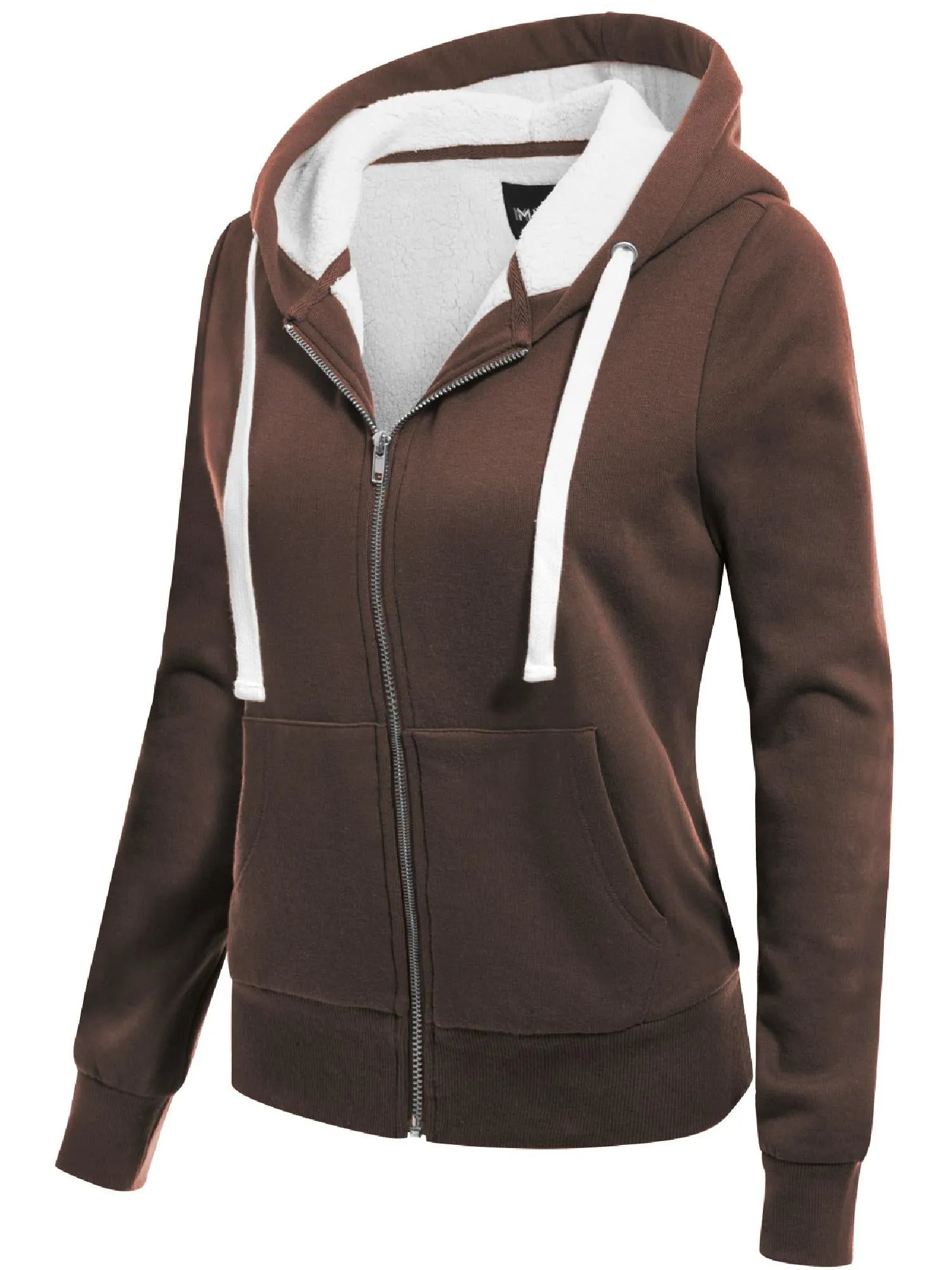 Sherpa Lining Long Sleeve Full Zip Up Cozy Hoodie Jacket Top