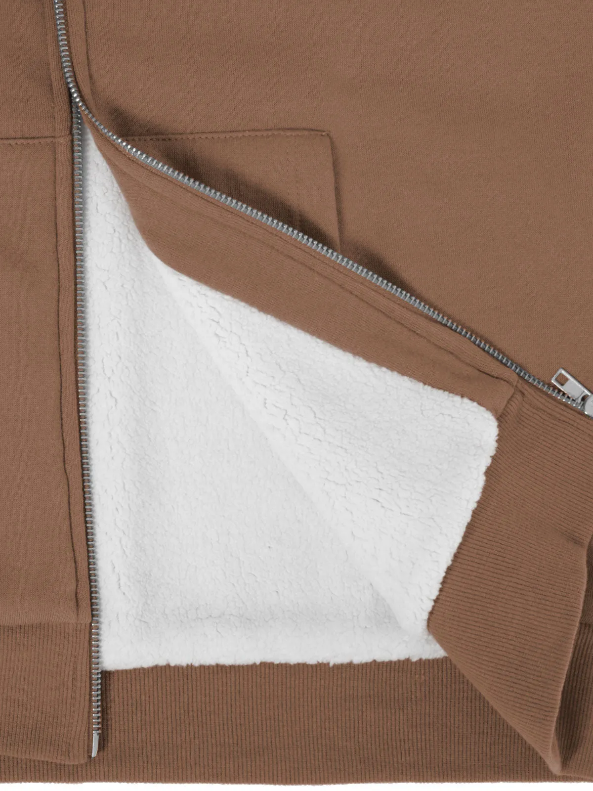 Sherpa Lining Long Sleeve Full Zip Up Cozy Hoodie Jacket Top