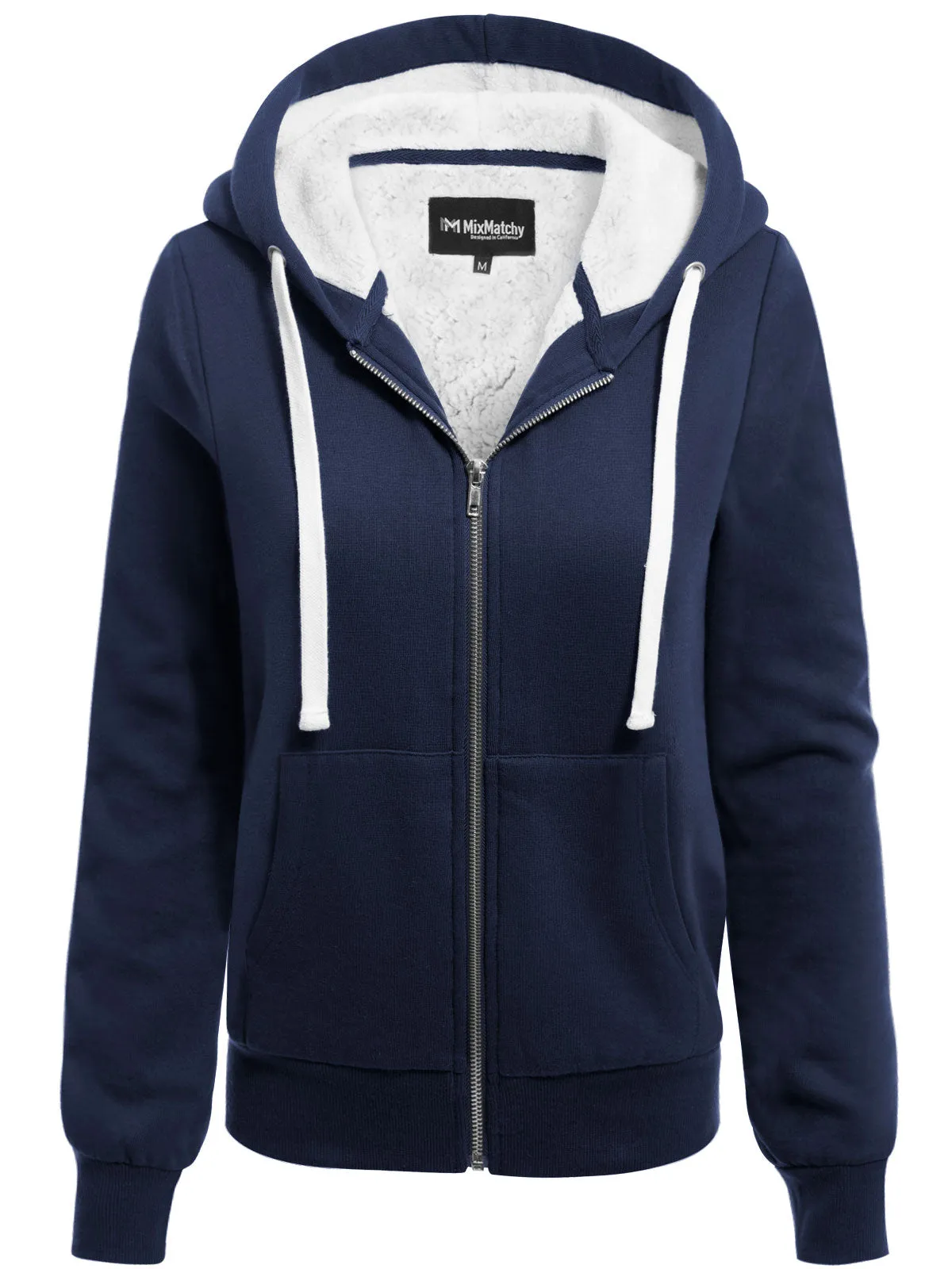 Sherpa Lining Long Sleeve Full Zip Up Cozy Hoodie Jacket Top