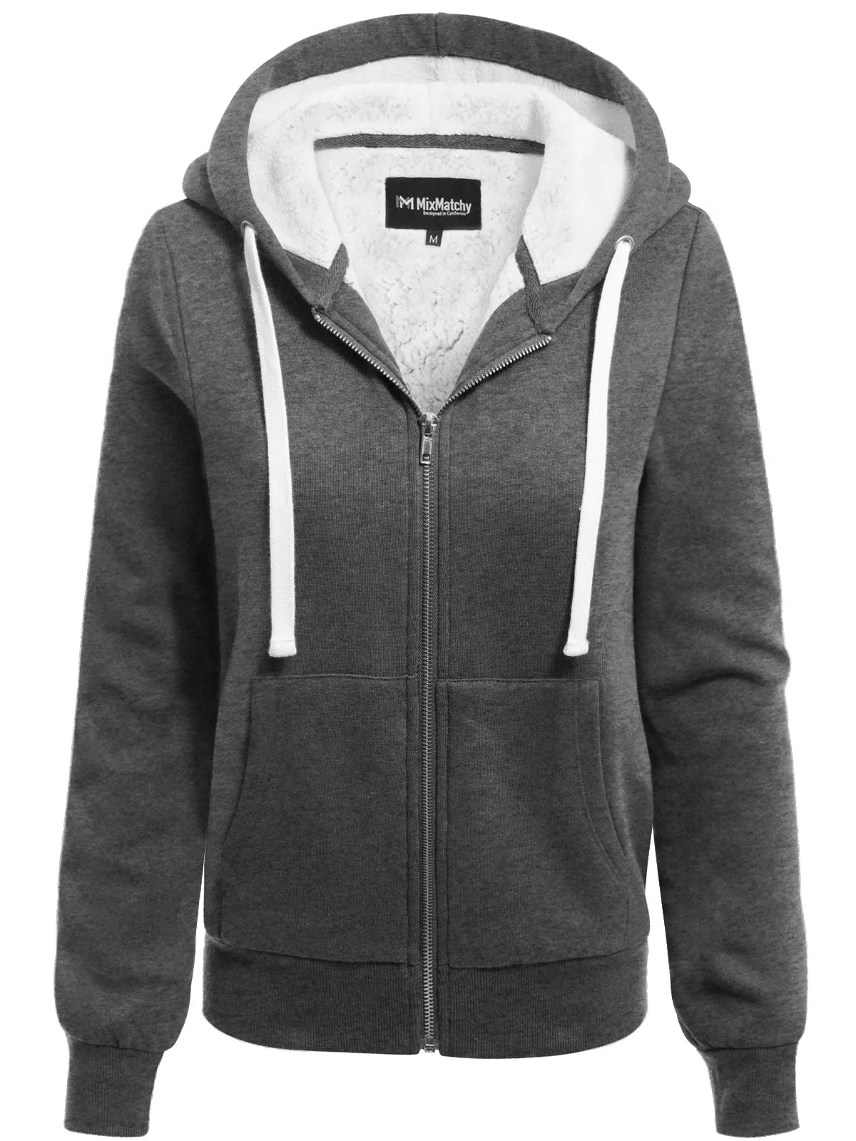 Sherpa Lining Long Sleeve Full Zip Up Cozy Hoodie Jacket Top