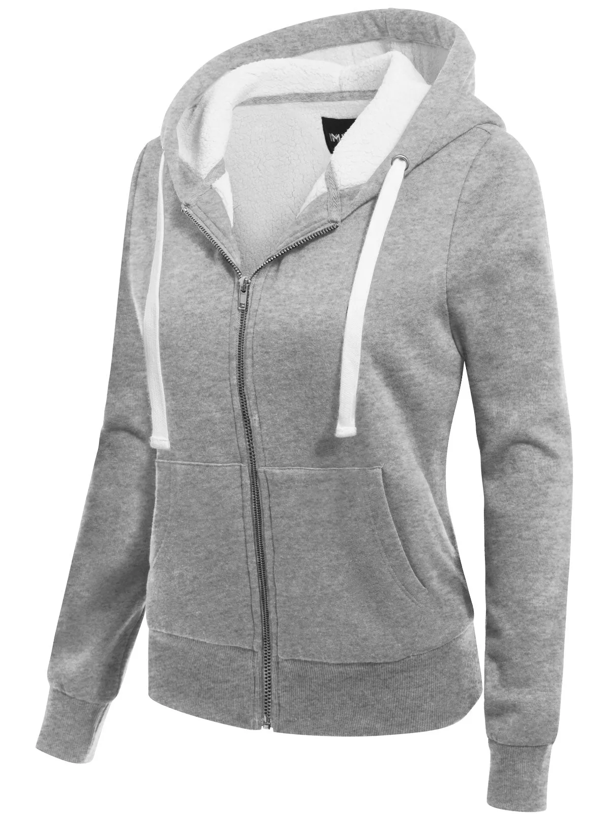 Sherpa Lining Long Sleeve Full Zip Up Cozy Hoodie Jacket Top