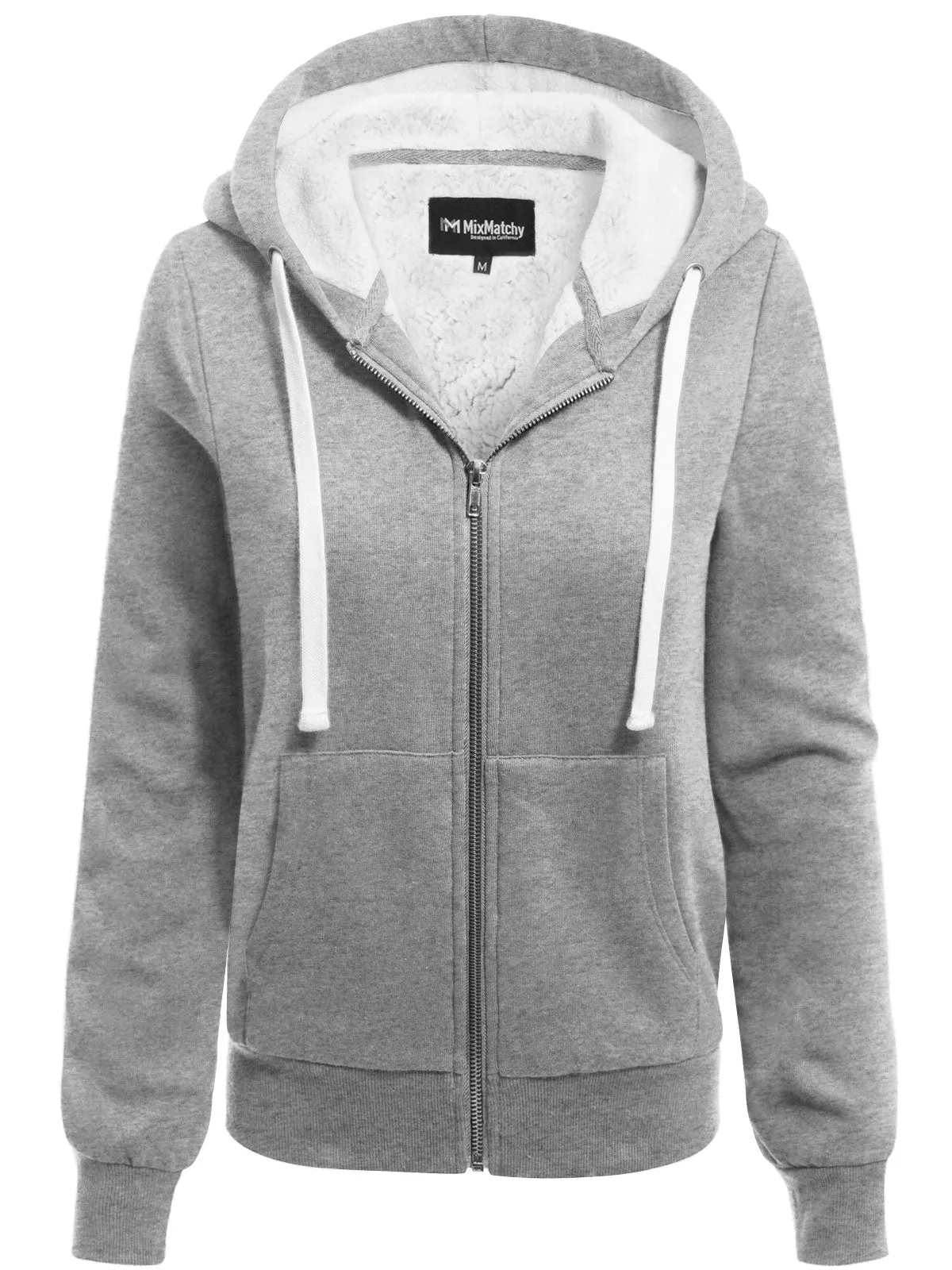 Sherpa Lining Long Sleeve Full Zip Up Cozy Hoodie Jacket Top