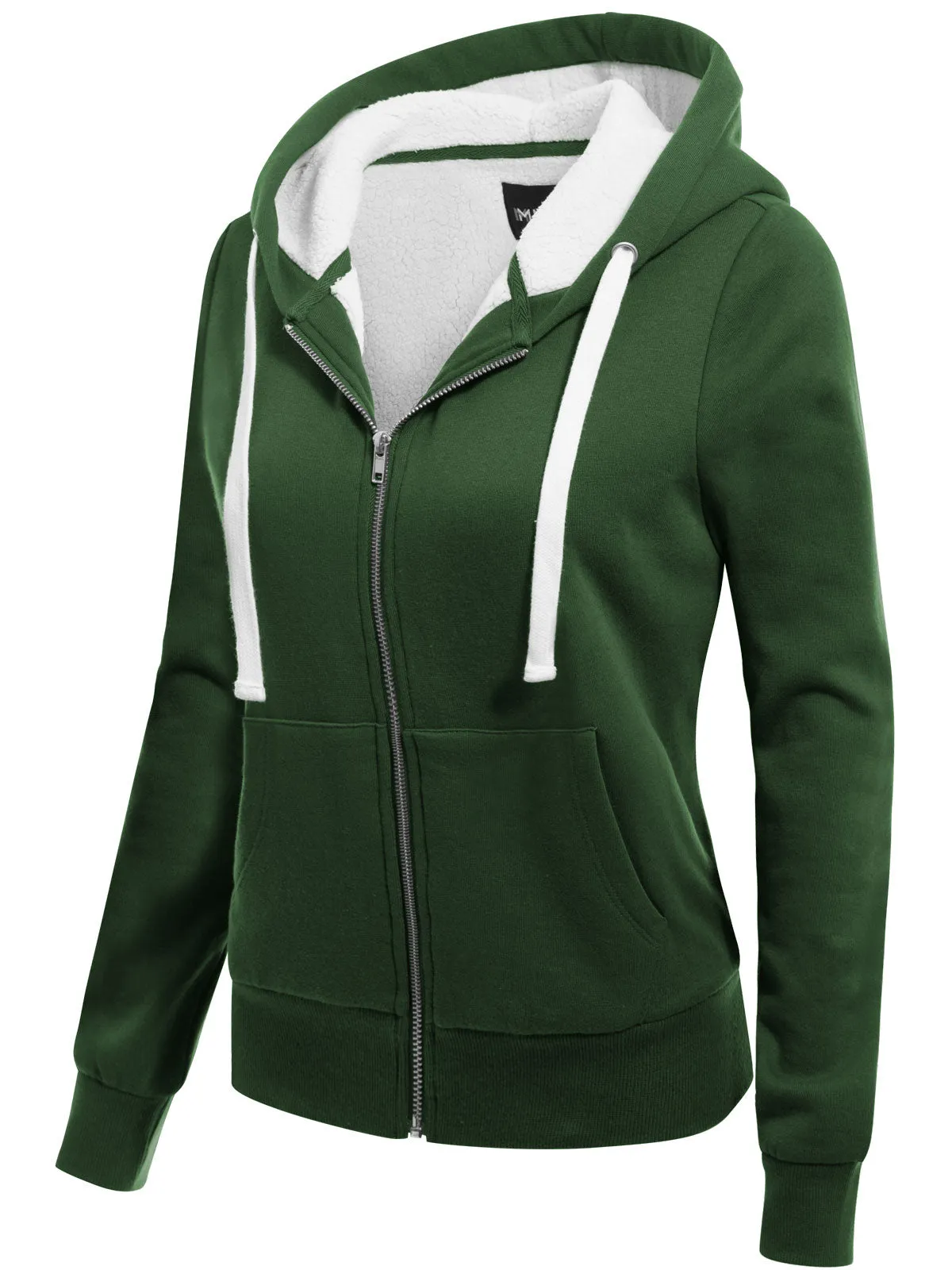 Sherpa Lining Long Sleeve Full Zip Up Cozy Hoodie Jacket Top