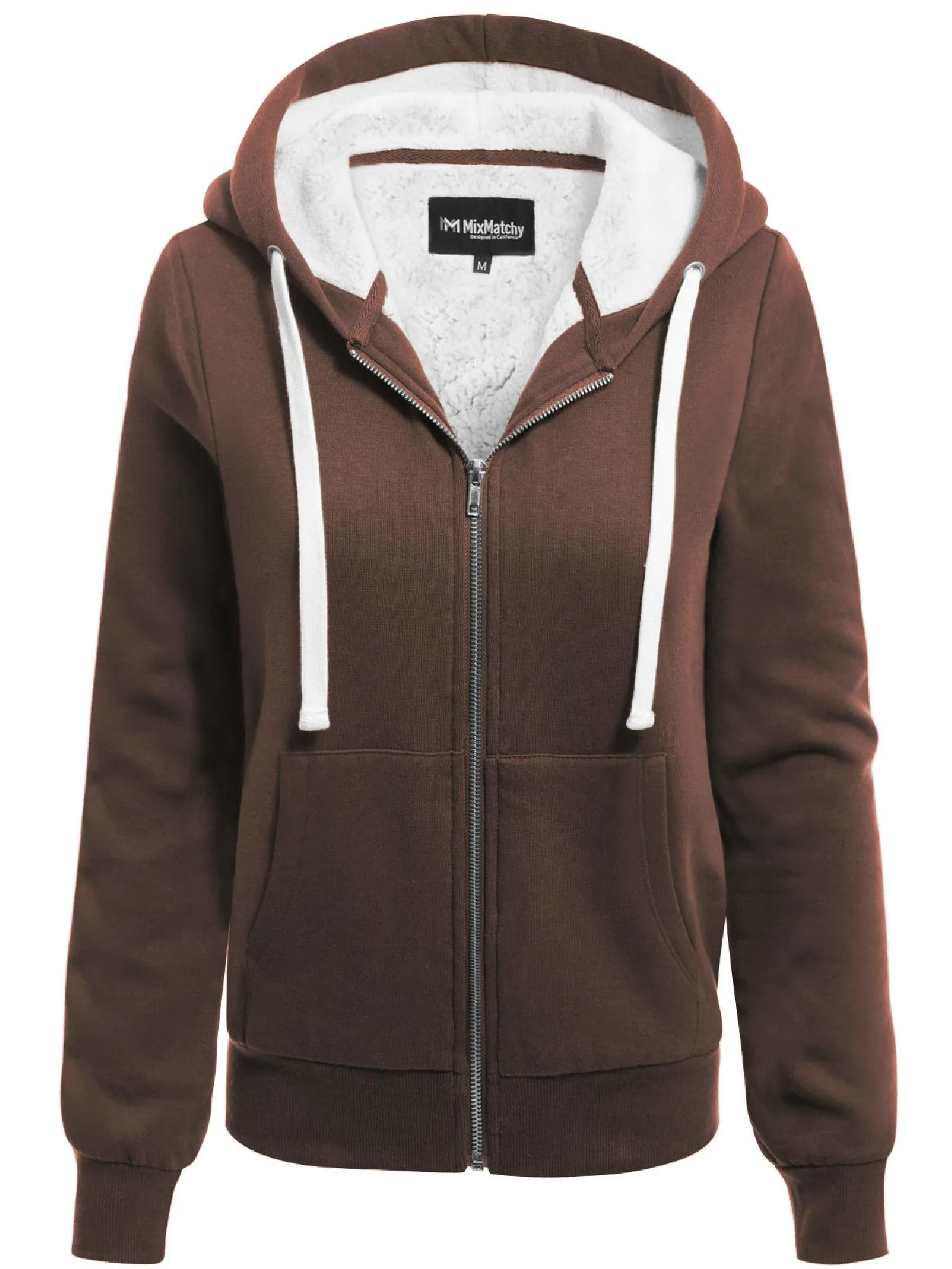 Sherpa Lining Long Sleeve Full Zip Up Cozy Hoodie Jacket Top