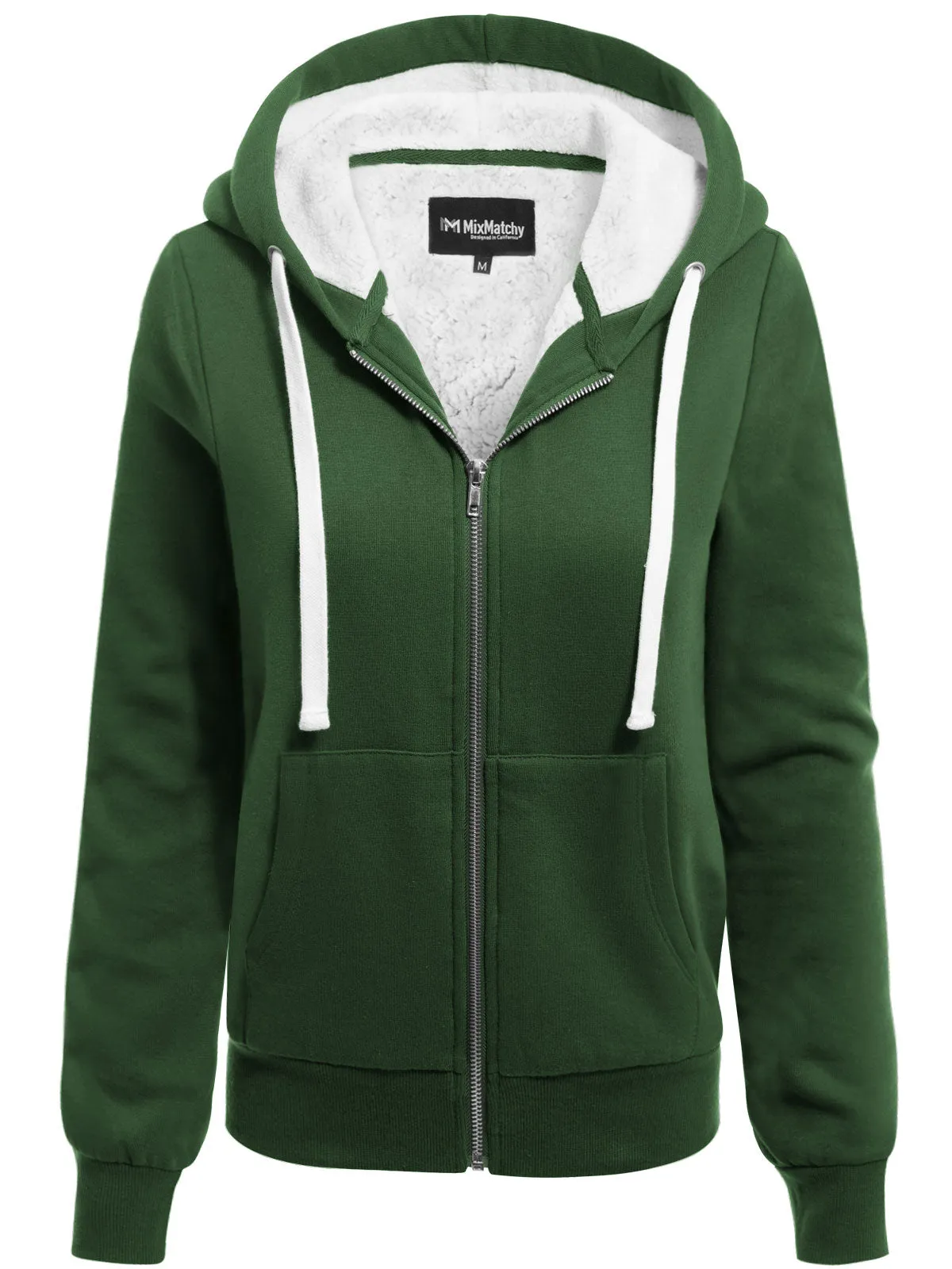 Sherpa Lining Long Sleeve Full Zip Up Cozy Hoodie Jacket Top