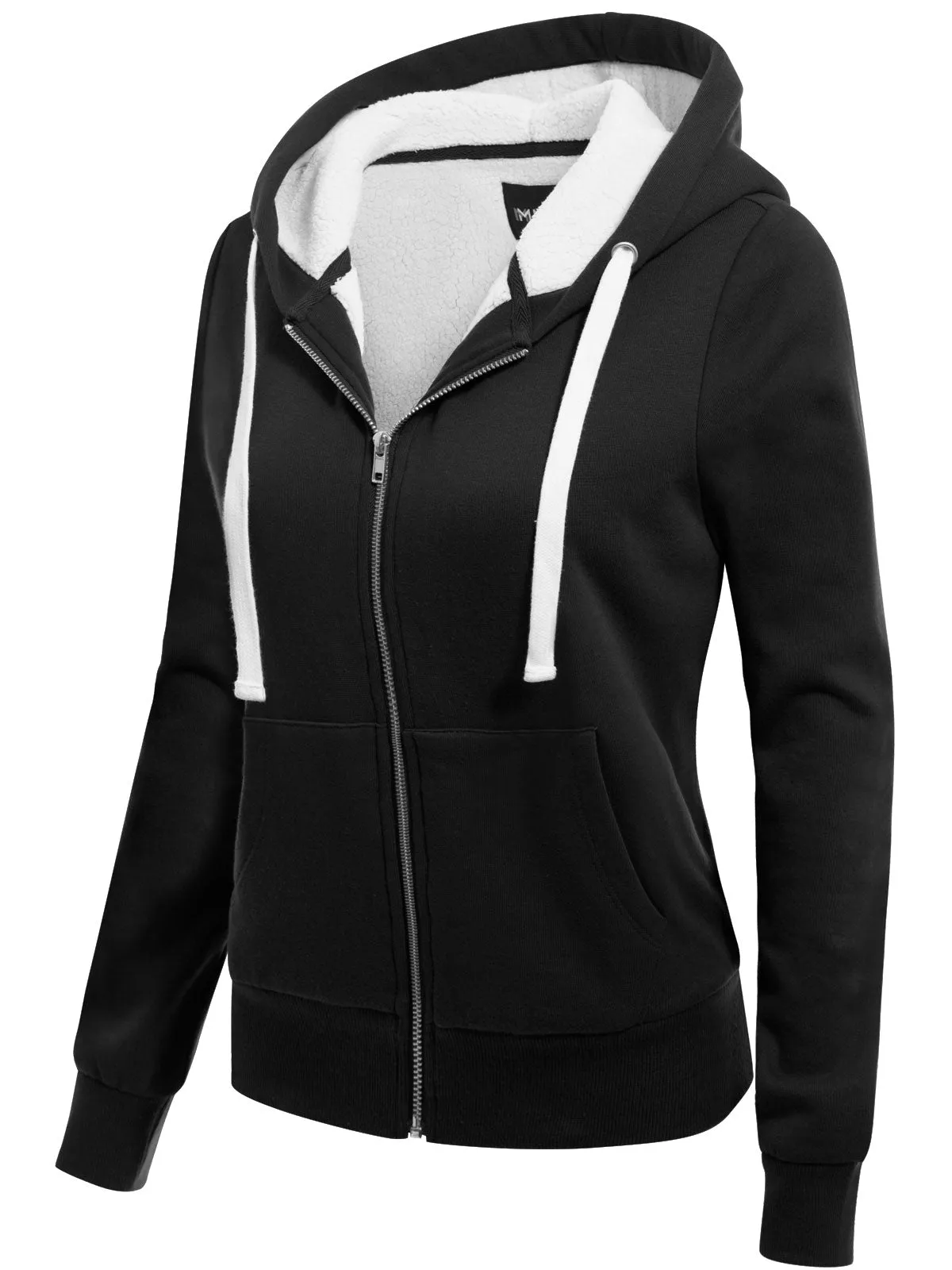 Sherpa Lining Long Sleeve Full Zip Up Cozy Hoodie Jacket Top