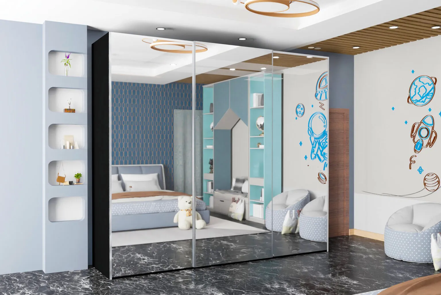 Sicily Modern Double Sliding Door Wardrobe for Bedroom