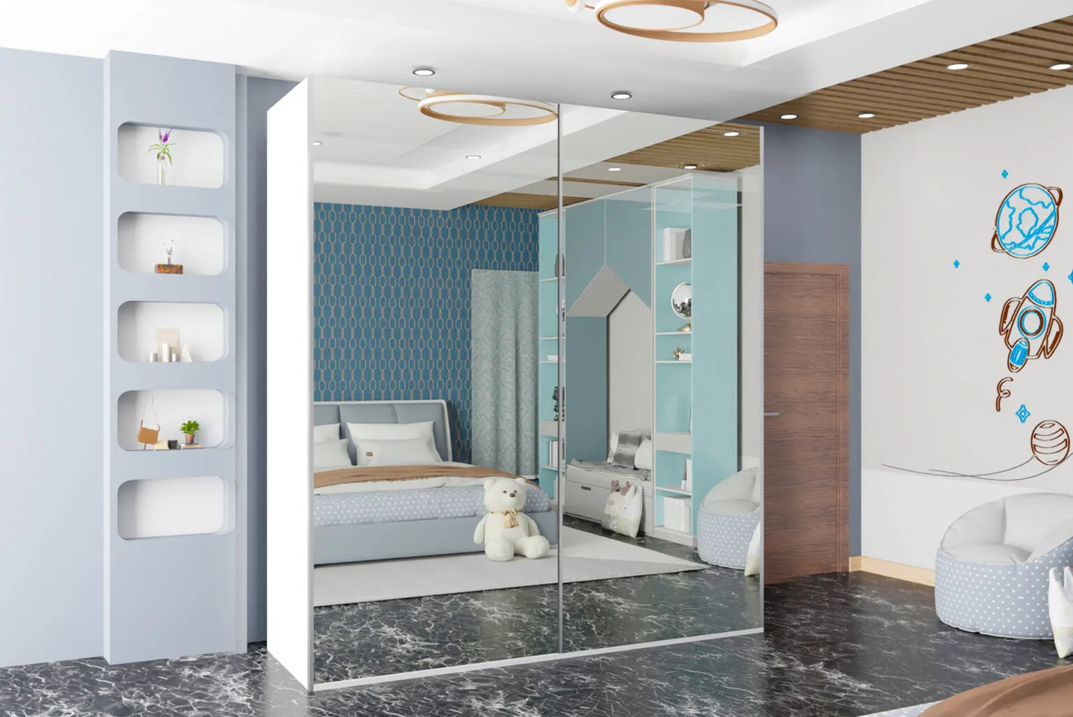 Sicily Modern Double Sliding Door Wardrobe for Bedroom