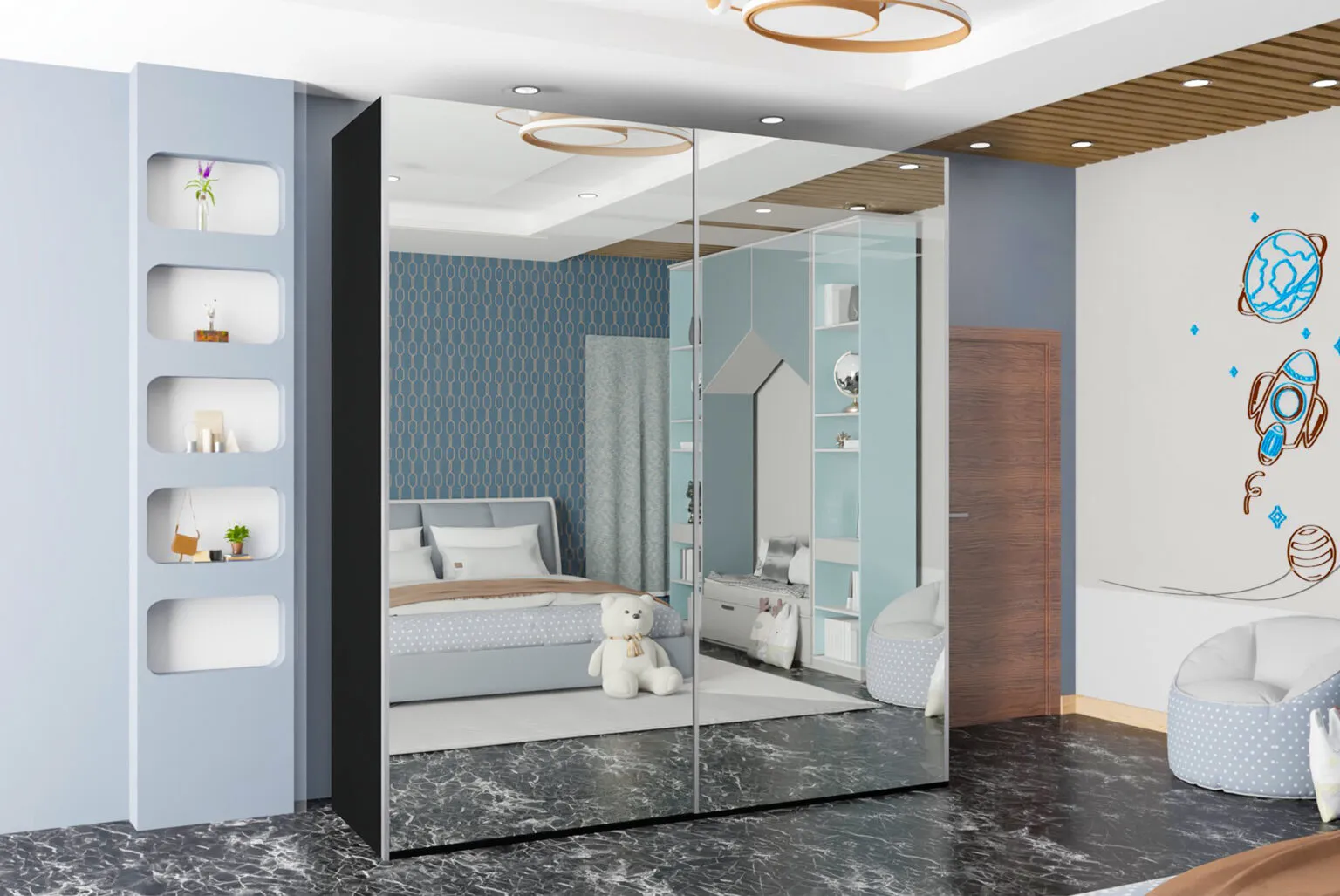 Sicily Modern Double Sliding Door Wardrobe for Bedroom