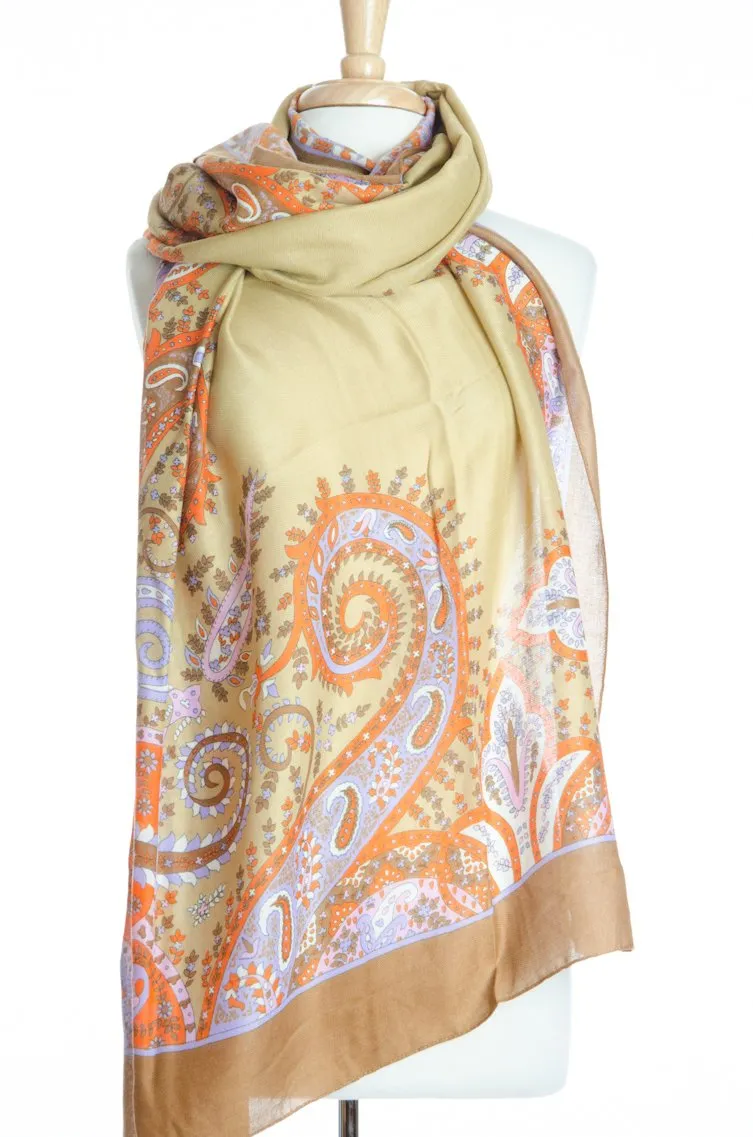 Tan Floral Geo Print Scarf