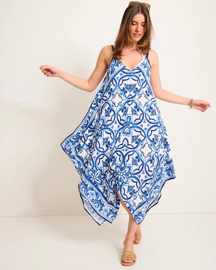 Tommy Bahama Terrazzo Tile Scarf Dress Cover Up - Palace Blue