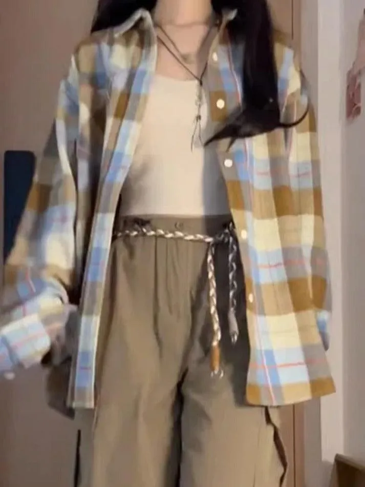 Uniwim ootd Vintage Contrast Plaid Print Long Sleeve Blouse