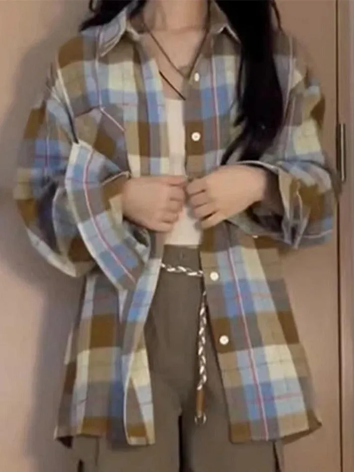 Uniwim ootd Vintage Contrast Plaid Print Long Sleeve Blouse