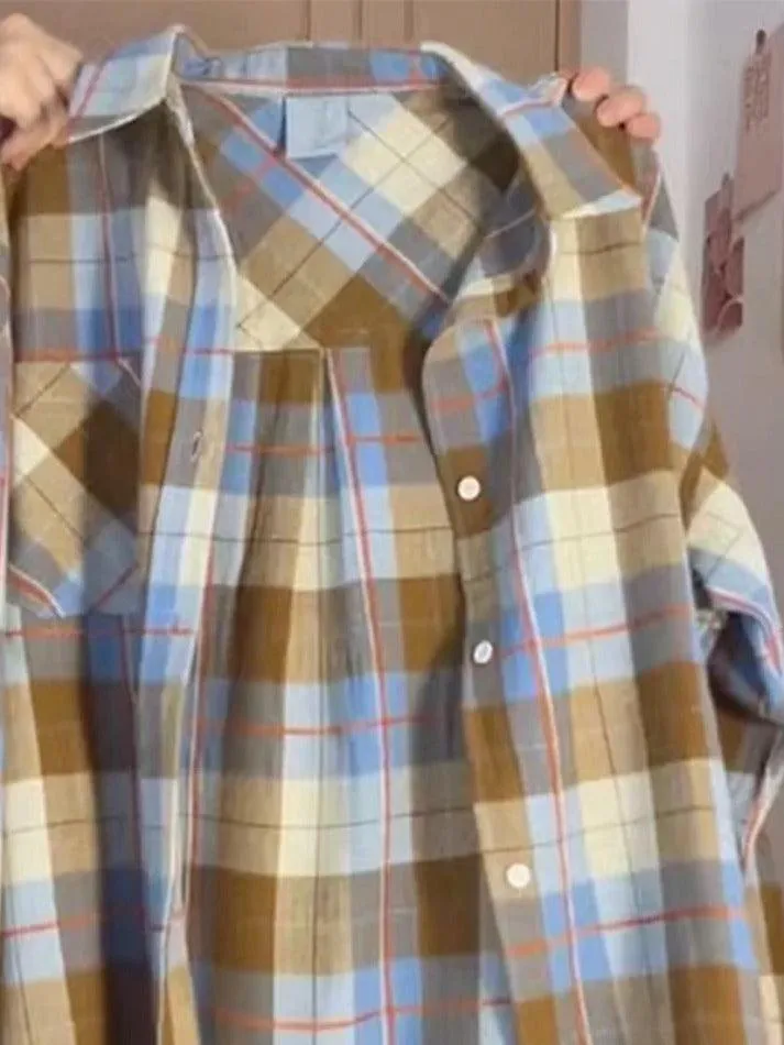 Uniwim ootd Vintage Contrast Plaid Print Long Sleeve Blouse