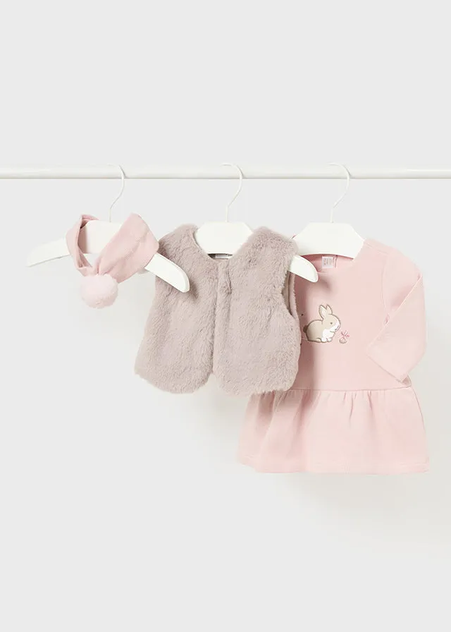 Vestito Rosa Neaonta con Gilet e Pinza
