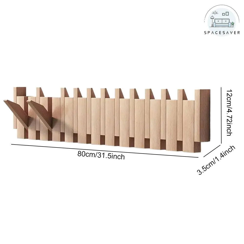 Walnut Wooden Coat Rack – Wall-Mounted Piano Key Hooks