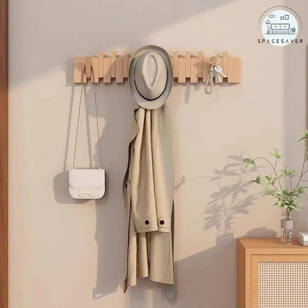 Walnut Wooden Coat Rack – Wall-Mounted Piano Key Hooks