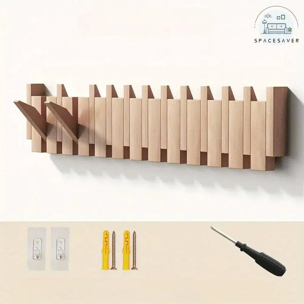 Walnut Wooden Coat Rack – Wall-Mounted Piano Key Hooks