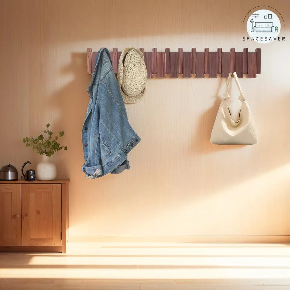 Walnut Wooden Coat Rack – Wall-Mounted Piano Key Hooks