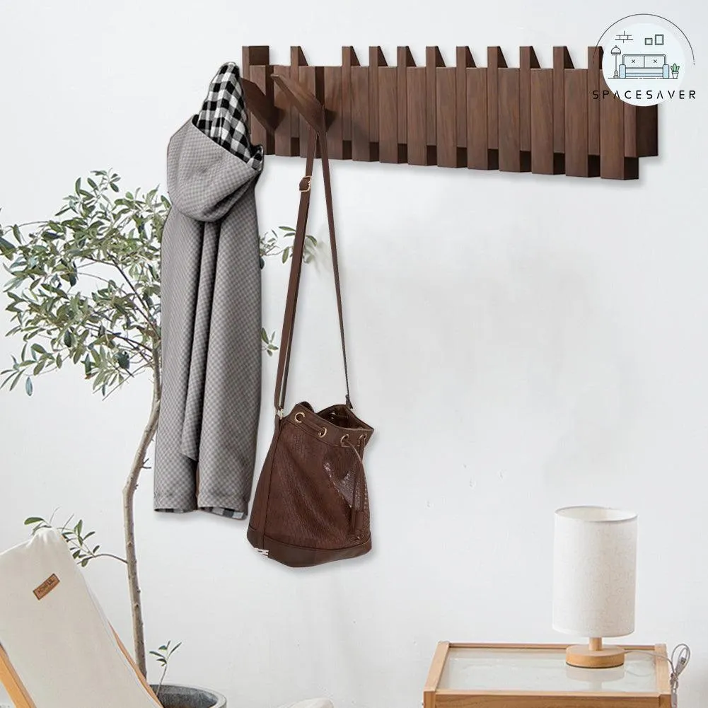 Walnut Wooden Coat Rack – Wall-Mounted Piano Key Hooks
