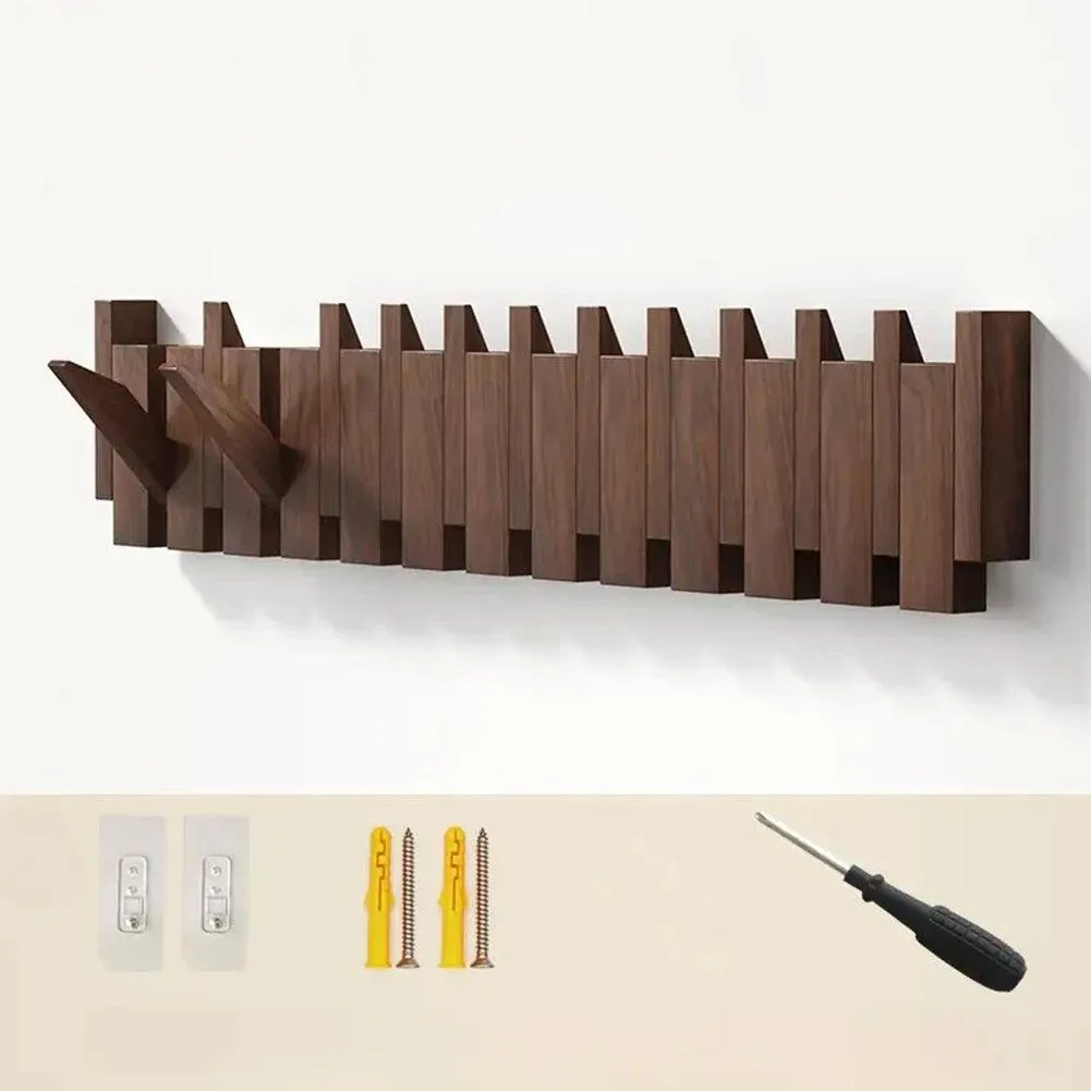 Walnut Wooden Coat Rack – Wall-Mounted Piano Key Hooks