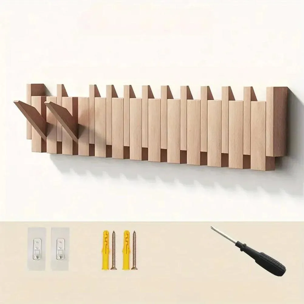 Walnut Wooden Coat Rack – Wall-Mounted Piano Key Hooks