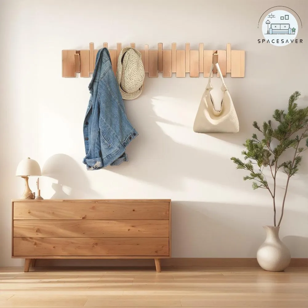 Walnut Wooden Coat Rack – Wall-Mounted Piano Key Hooks