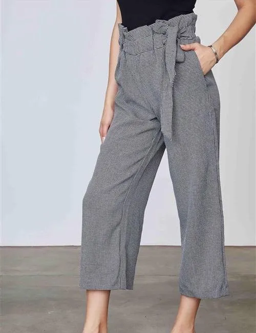 Windsor Cropped Tie High Waist Black & White Pants