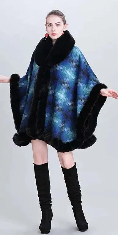 Women's Thicken Lining Woolen Faux Rabbit Fur Cloak Overcoat - Vintage Winter Cape