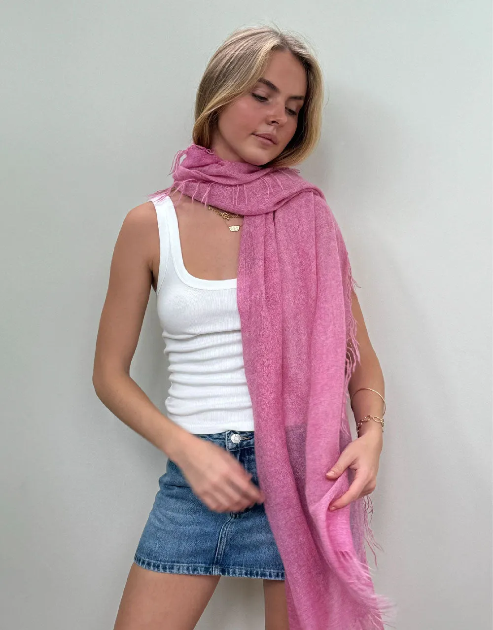 Woven Fringed Scarf in Raspberry