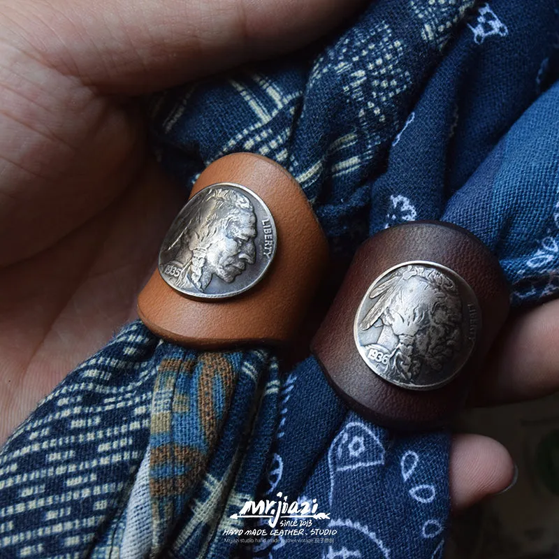 YAAGLE Vintage Leather Scarf Buckle Scarf Ring YG1170